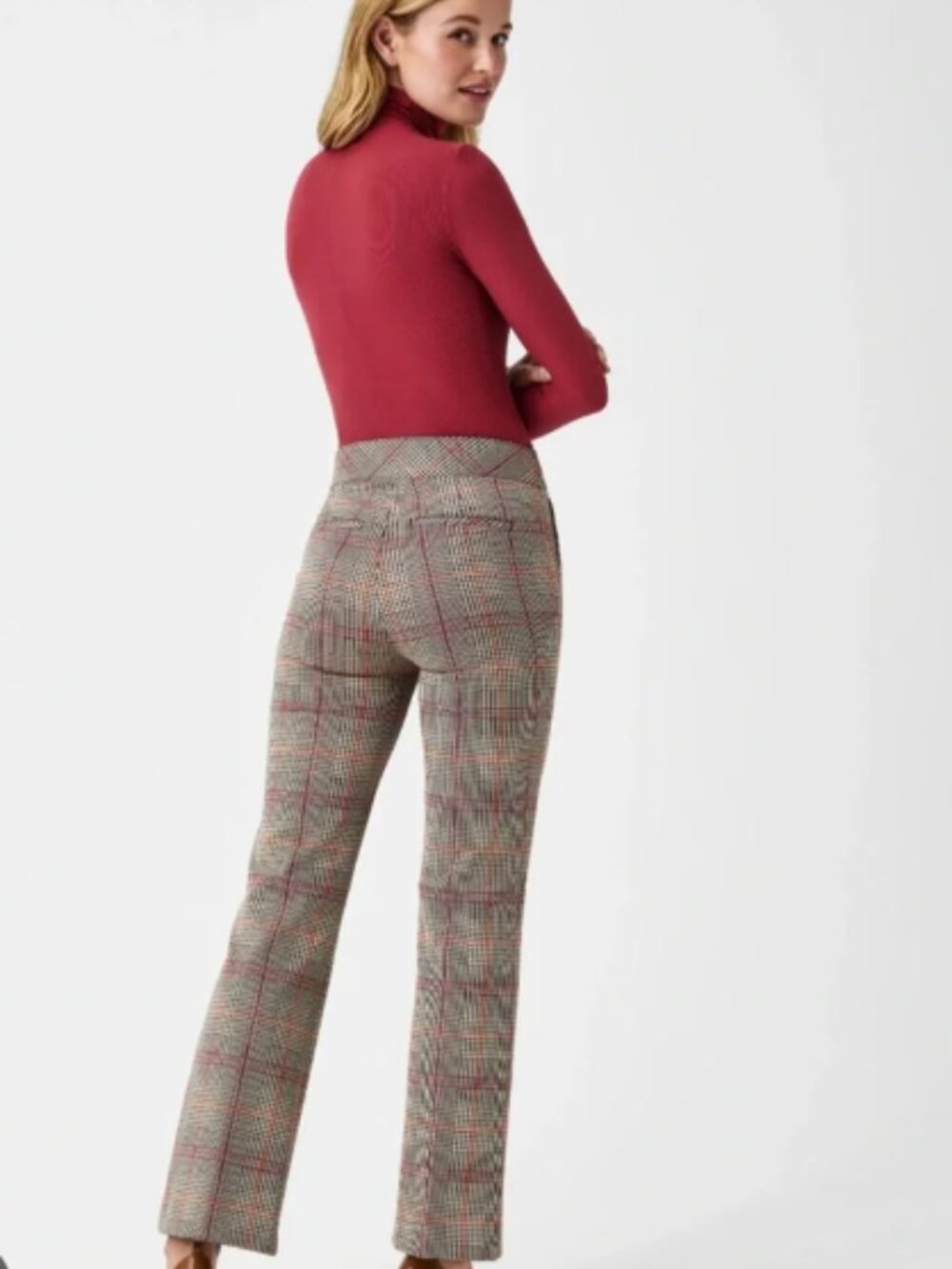 Spanx, Perfect Pant, Kick Flare, Orange Pop Plaid Jacquard